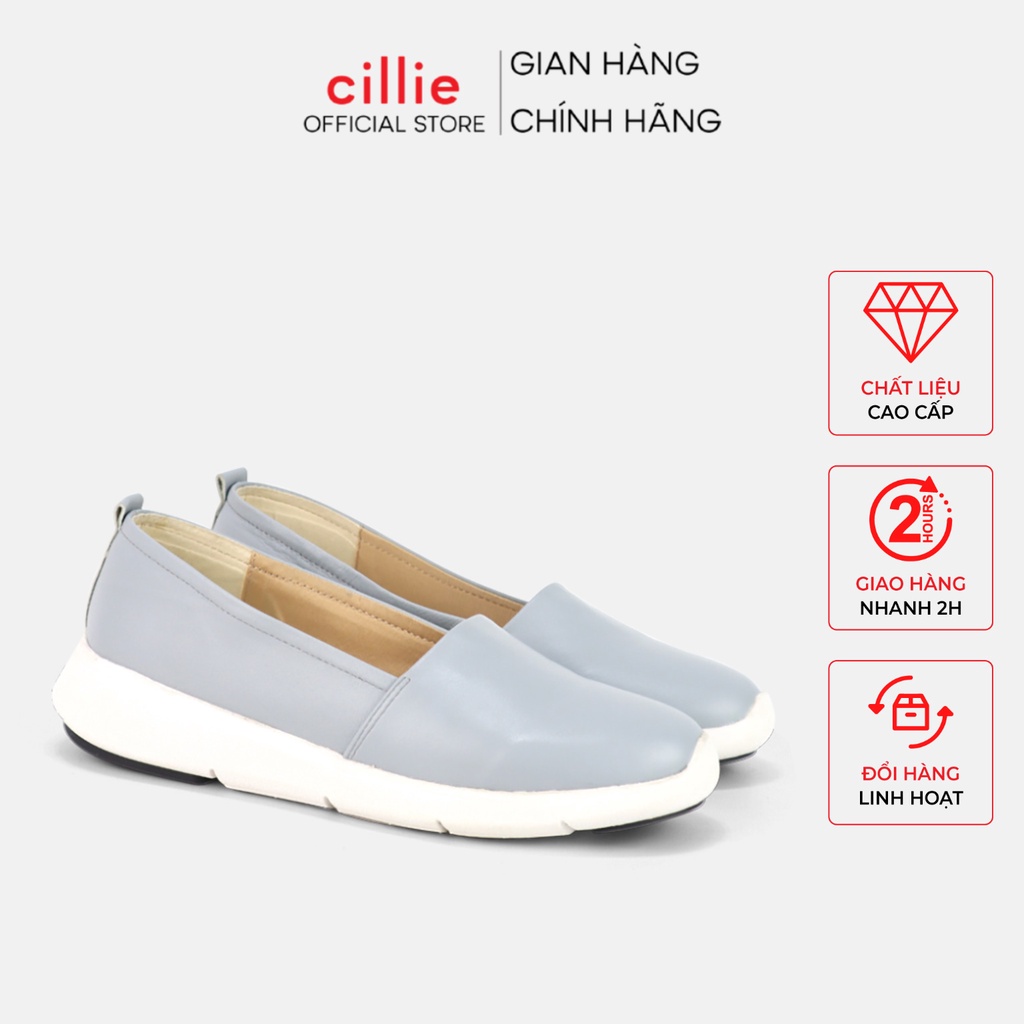 Giày slip on nữ thời trang kiểu dáng basic đế bằng da thật êm mềm ôm chân Cillie