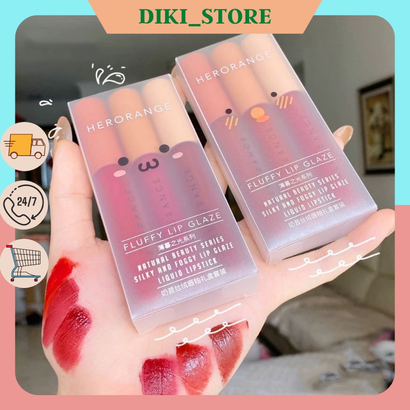 Set 3 Cây Son Kem Lì Herorange Fluffy Lip Glaze [Mẫu mới 8/2021-thỏi mảnh]