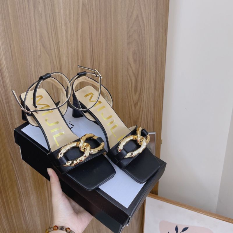 H(ẢNH THẬT) Sandal 5p Quai Xích To Mũi Vuông Da Mềm Êm Mijili Cao Cấp