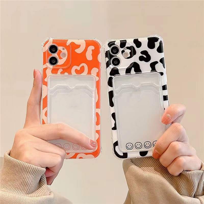Ốp Điện Thoại Silicon Mềm Trong Suốt Họa Tiết Bò Sữa Có Ngăn Đựng Thẻ Cho iPhone 14 13 12 11 Pro X XS Max XR 7 8 Plus SE