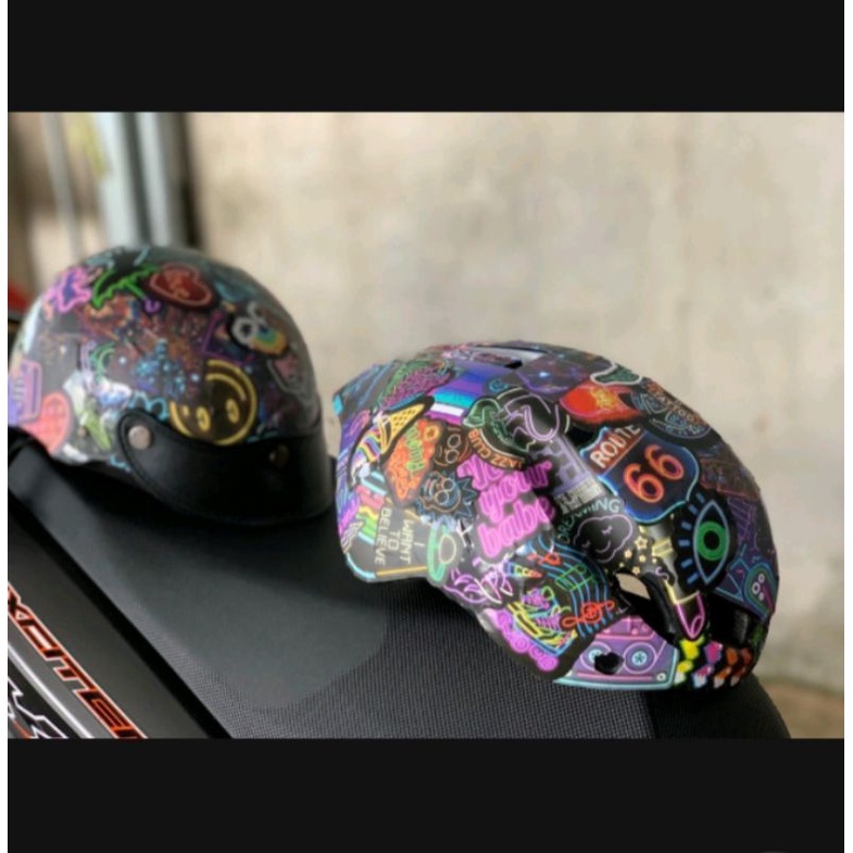 Combo 50 sticker decal Neon chống thấm nước dán nón bảo hiểm laptop đàn guitar tủ lạnh xe máy