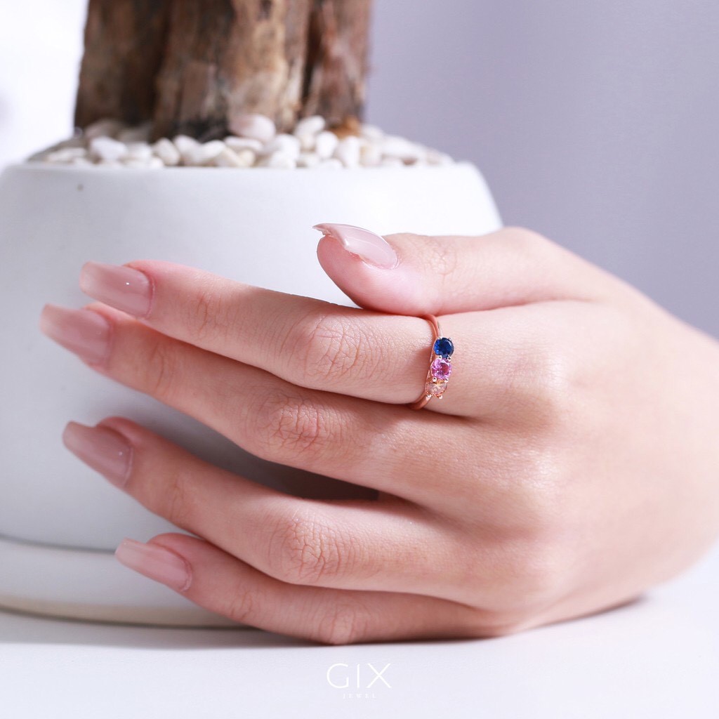 Nhẫn bạc nữ mạ vàng hồng 3 viên đá CZ màu Gix Jewel N20