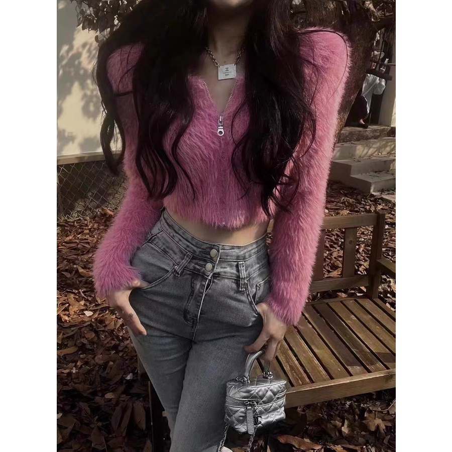 Áo Khoác Len Nữ Dài Tay Cổ Tròn Thời Trang Hàn