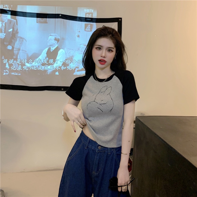 Áo thun ZHELIHANGFEI kiểu tay ngắn in họa tiết năng động thời trang