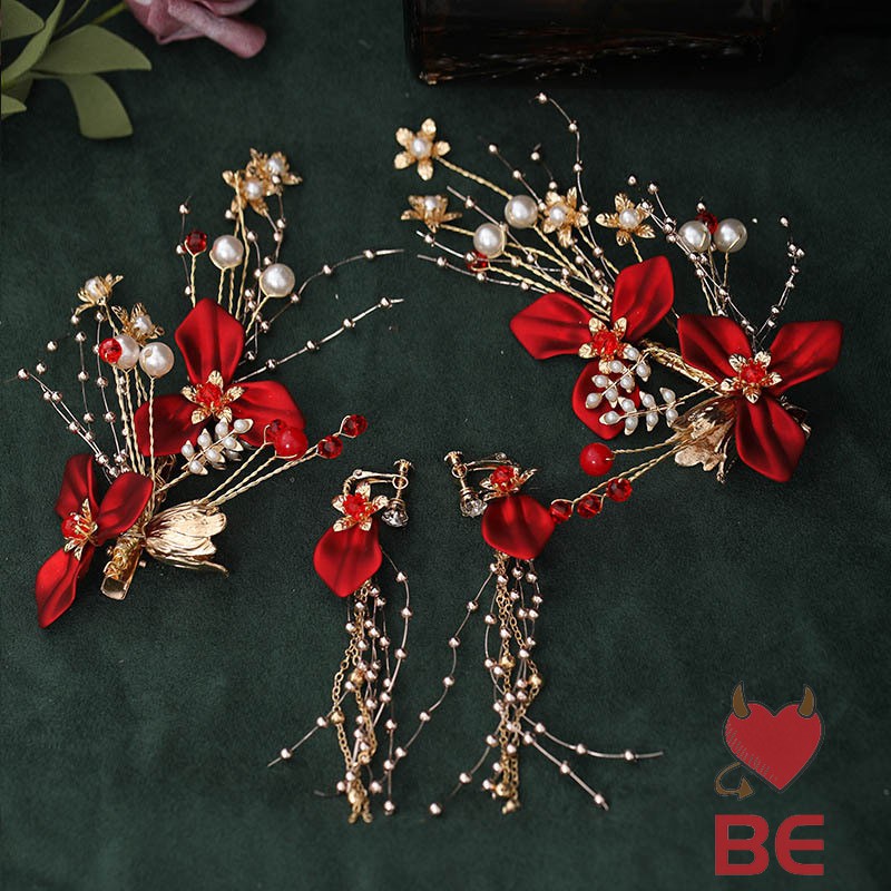 YADORNOS Set đôi khuyên tai và cặp kẹp tóc YADORNOS phong cách Trung Hoa thanh lịch thời trang dành cho nữ