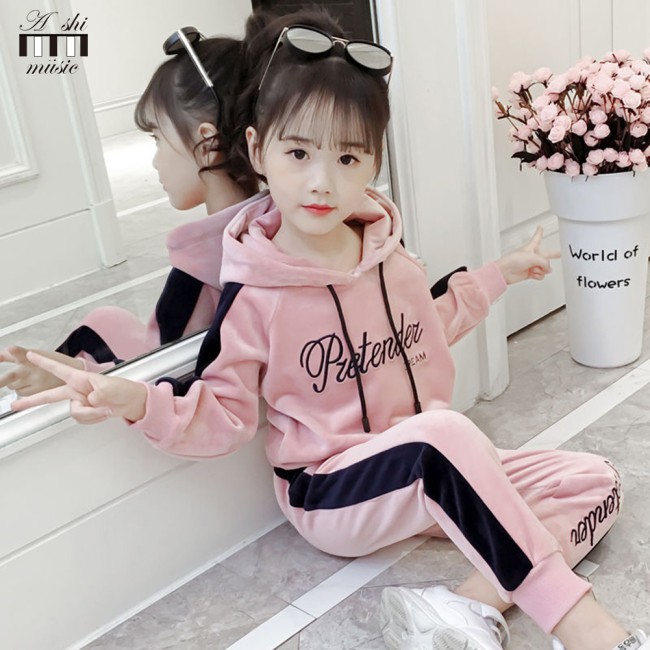 Set 2 Món Áo Hoodie Tay Dài Phối Quần Dài Thời Trang Xuân Thu Cho Bé Gái 4-10 Tuổi