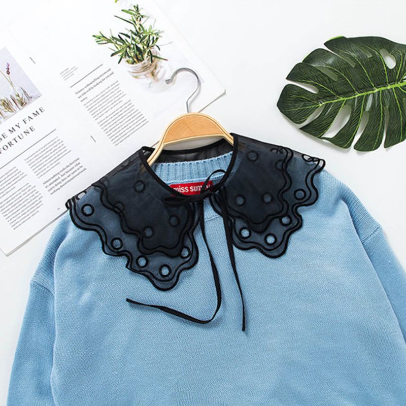 Cổ áo giả thêu hoa thiết kế hai lớp phong cách châu Âu cho nữ