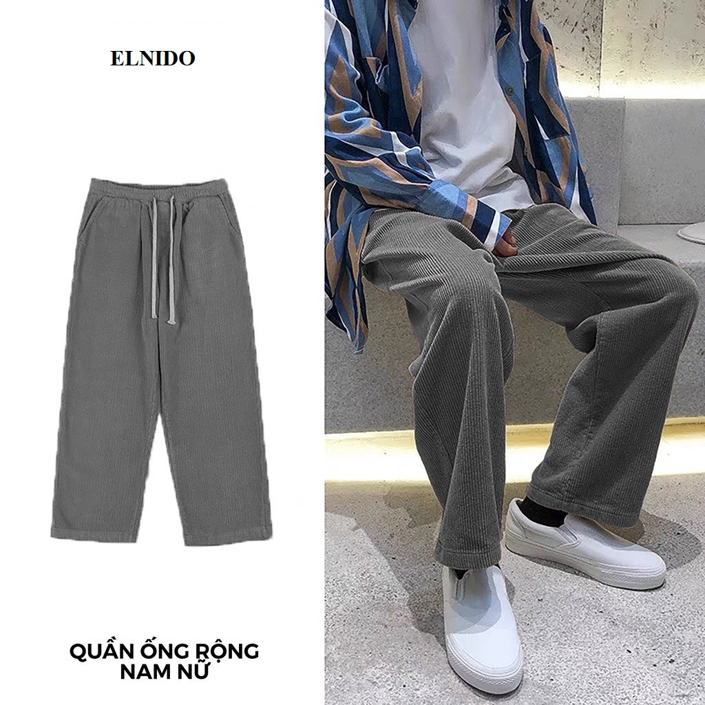 Quần ống rộng nam nữ ELNIDO dáng suông chất vải nhung tăm kiểu dáng UNISEX cao cấp EDNT-01