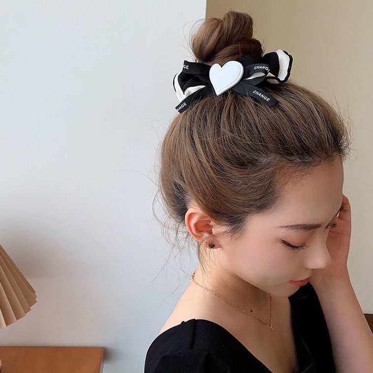 Dây Cột Tóc Bằng Vải Họa Tiết Trái Tim Phong Cách Hàn Quốc Mới