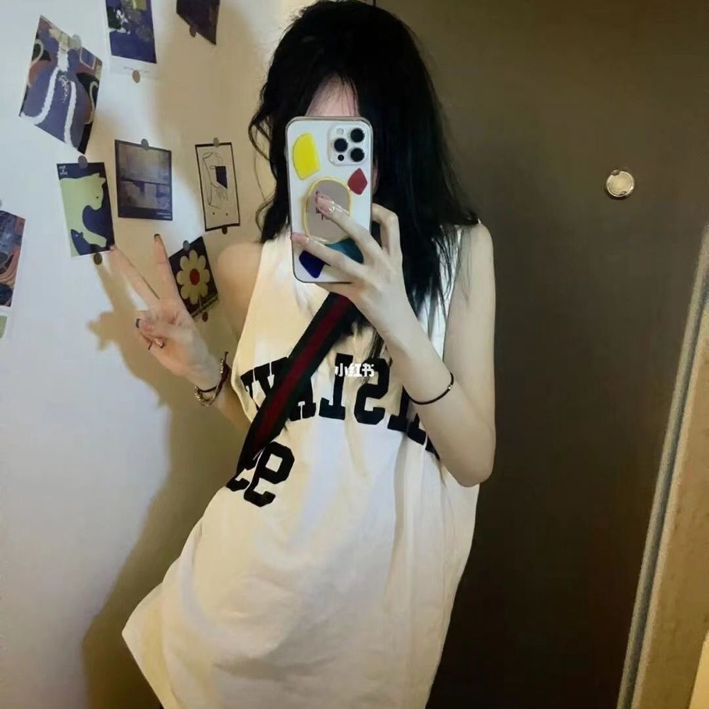 Jiashucheng Áo Ba Lỗ Thể Thao Dáng Rộng In Chữ Phong Cách Hip Hop Thời Trang Mùa Hè 2023