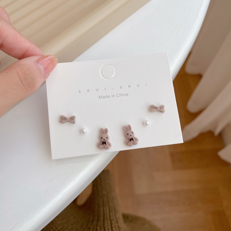 IF ME Bộ 3 Đôi Khuyên Tai Hình Trái Tim/Gấu/Thỏ/Nơ Dễ Thương Cho Nữ