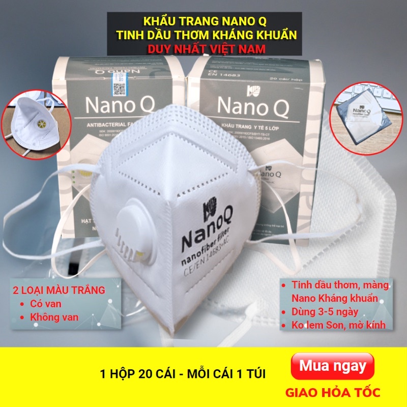 Khẩu trang Nano Q N95 có van thở Chính hãng màng lọc Nano và Tinh dầu bạc hà giúp không hôi, lọc không khí