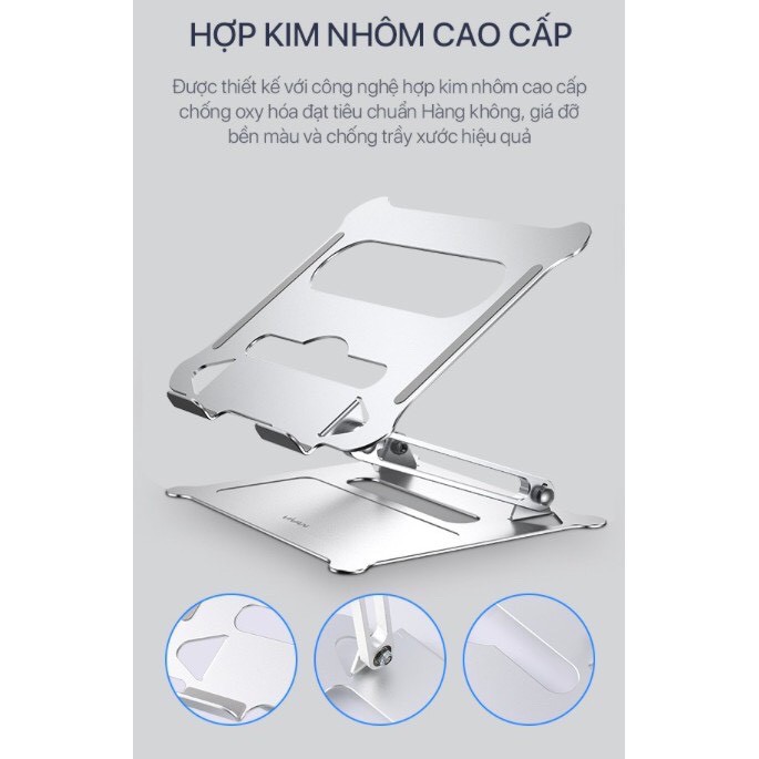 Giá Đỡ Laptop/Máy Tính Bảng VIVAN VLS01 Hợp Kim Nhôm Cao Cấp Tăng Giảm Chiều Cao Có Khe Tản Nhiệt - BẢO HÀNH 12 THÁNG