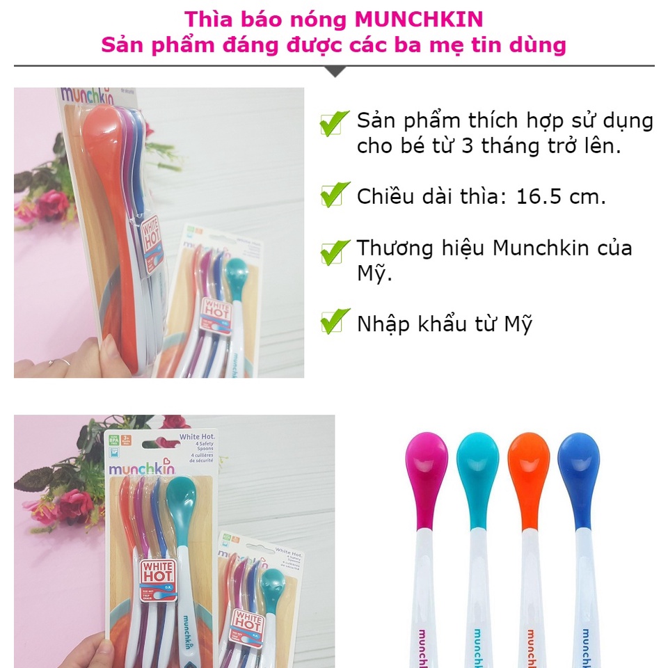 Bộ 4 thìa Munchkin mềm báo nóng cho bé từ 3 tháng trở lên