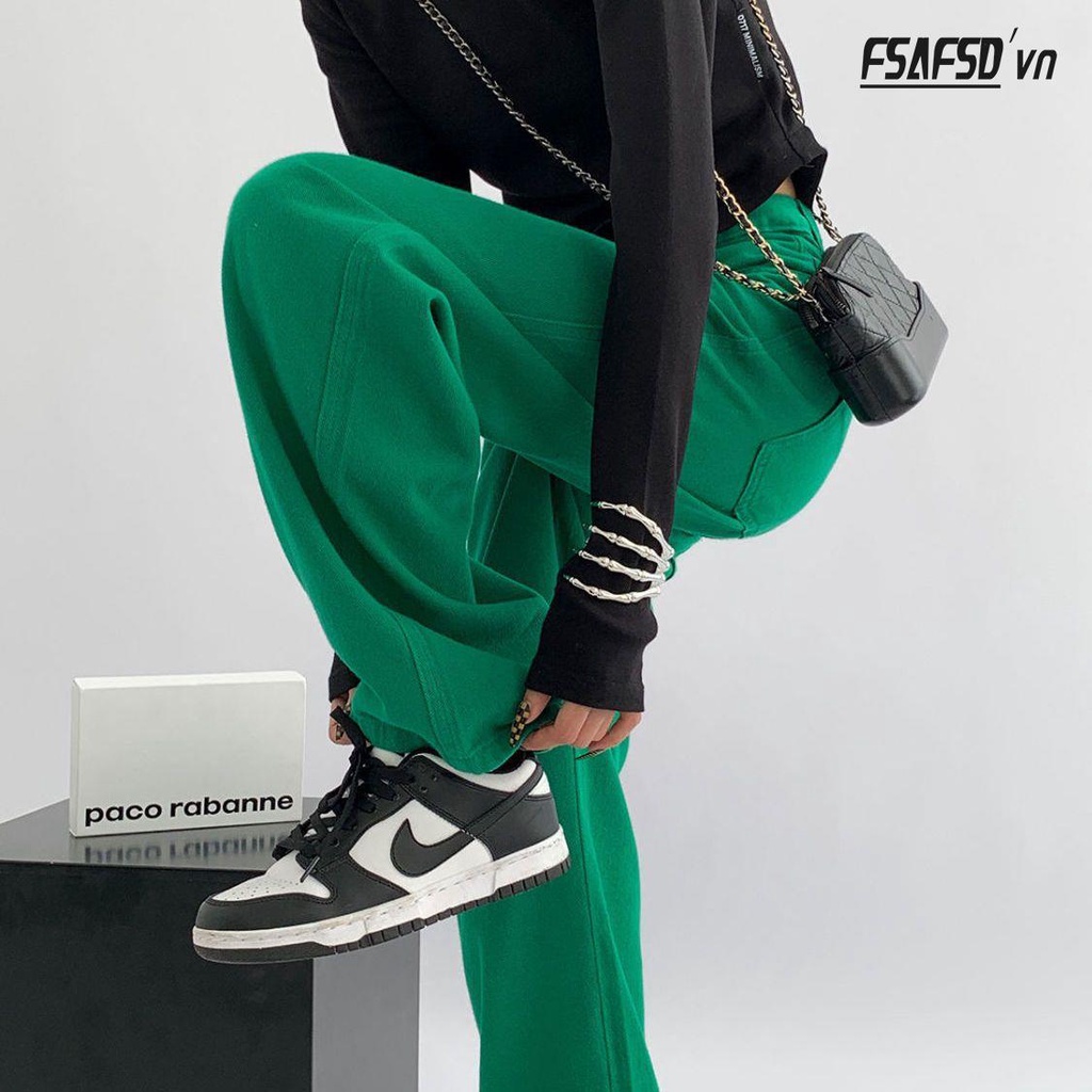 Quần Jean Ống Rộng Màu Xanh Lá Phong Cách Âu Mỹ Thời Trang Mới 2022 Dành Cho Bạn Nữ