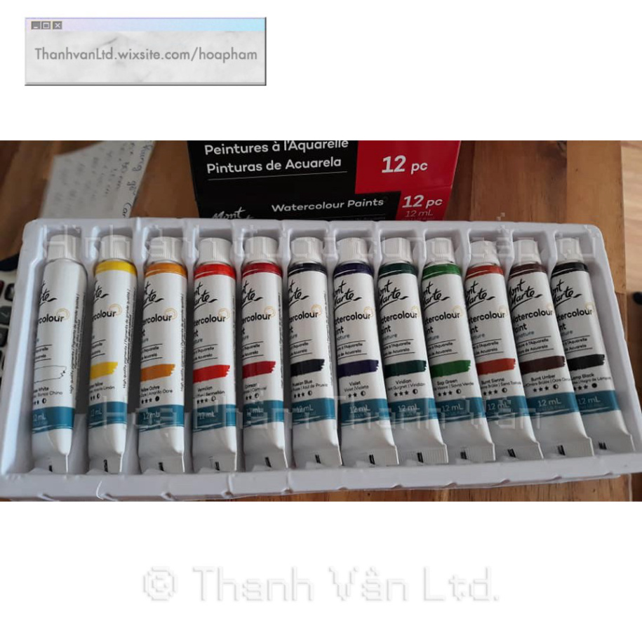 Màu acrylic Mont Marte 12/18/24 tuýp 12ml, màu Úc, màu vẽ trên nhiều chất liệu giấy vẽ màu nước, cọ vẽ