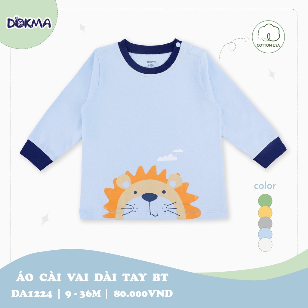 Áo dài tay cài vai bé trai Dokma - chất cotton hữu cơ mềm thoáng, co giãn, thấm hút
