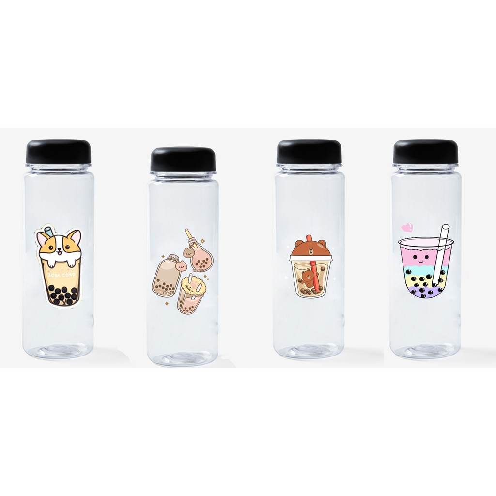 Bình nước trà sữa nhựa in màu BNI26 500ml bình nước boba tea hoạt hình bình nước dễ thương