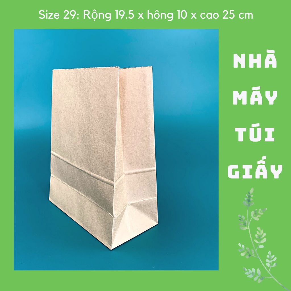 100 CHIẾC TÚI GIẤY KRAFT SIZE 29: 19.5x10x25 CM MÀU NÂU KHÔNG QUAI ( ẢNH THẬT)