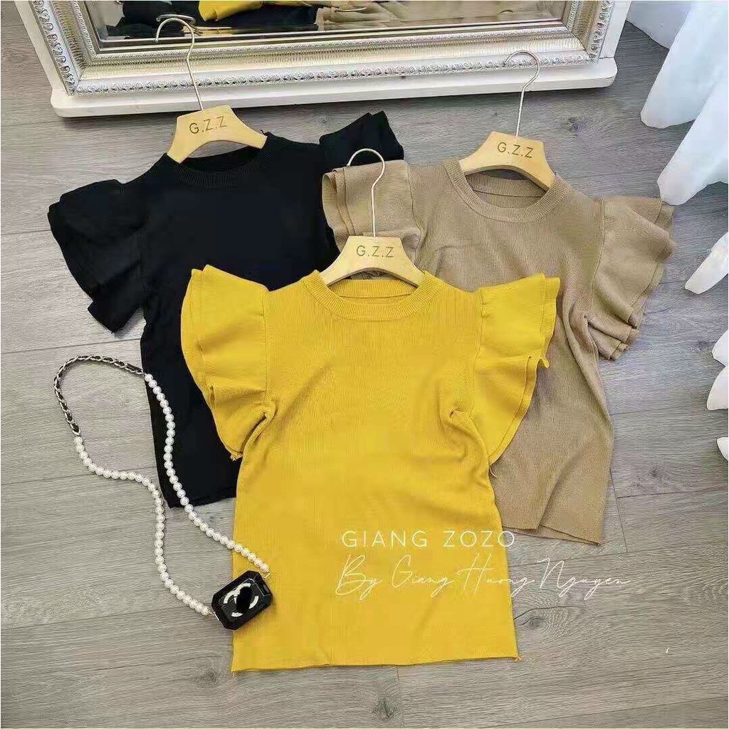 Áo len mỏng bèo vai dáng ôm, Áo kiểu cổ tròn tay bèo vải len co giãn AS8518 - NhiNhi Shop | BigBuy360 - bigbuy360.vn