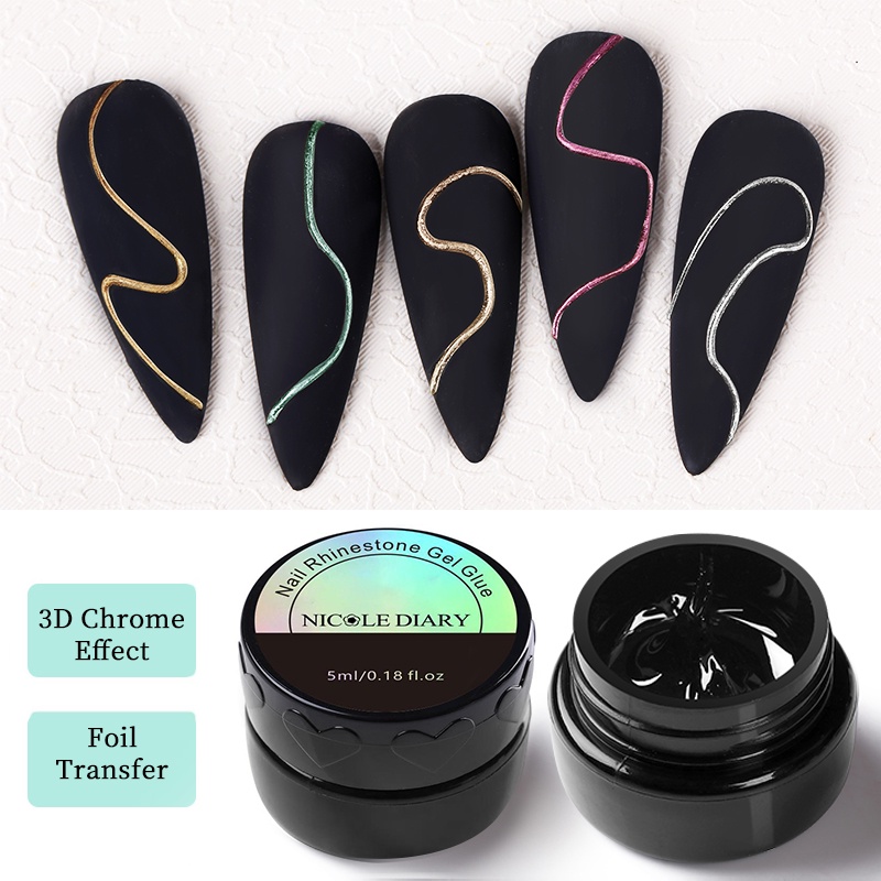 NICOLE DIARY Set 2 Lọ Bột Kim Tuyến Tráng Gương Trang Trí Móng Tay