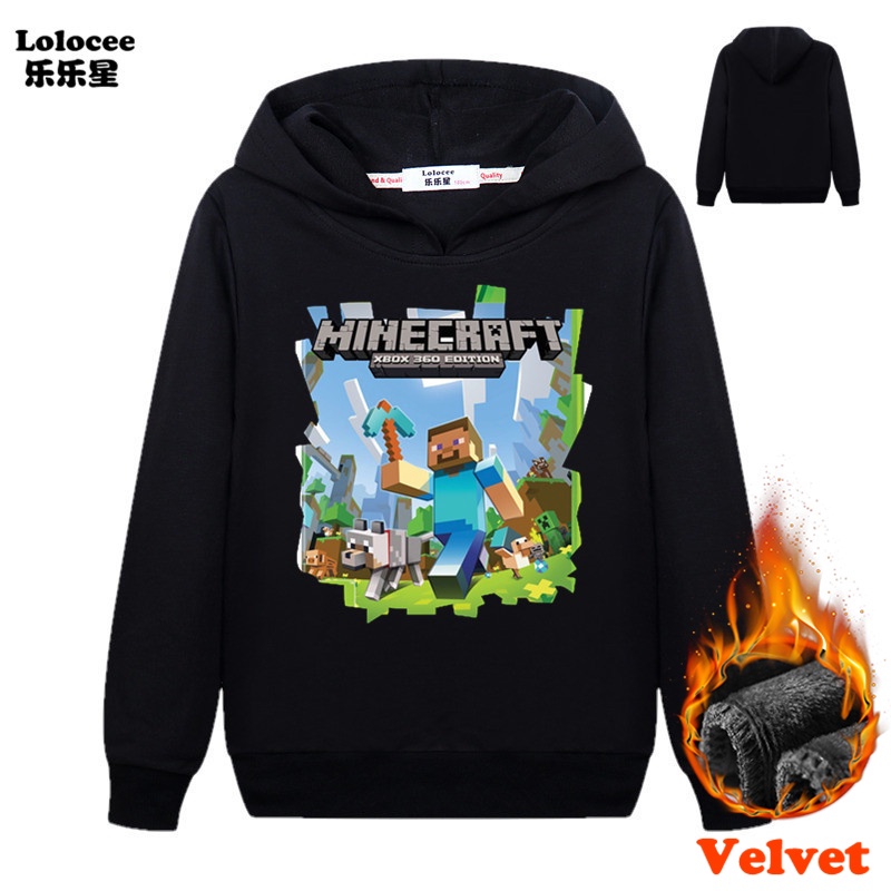 Áo khoác hoodie vải lông cừu lót nhung hình Minecraft thời trang mùa đông mới 2021 cho bé