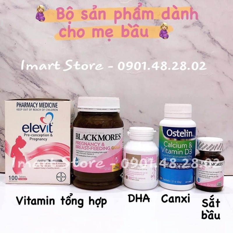 🤰🤰🤰Combo trọn bộ dinh dưỡng thai kỳ Elevit + Bio Island DHA + Ostelin Vitamin D &amp; Canxi 🤰🤰🤰