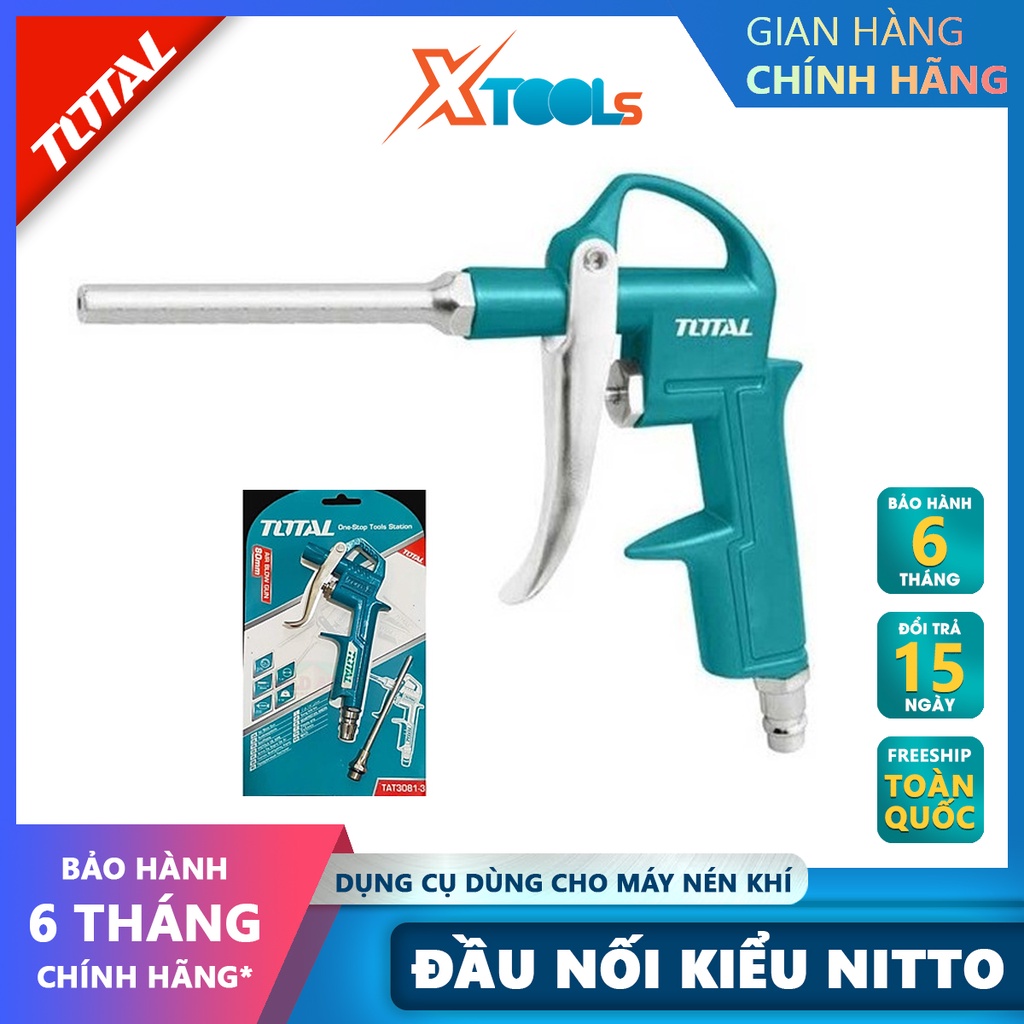 Dụng cụ thổi khí Total TAT3081-3 Súng xịt thổi khí Chiều dài ống phun 80mm Đầu nối kiểu Nitto phụ kiện của máy nén khí