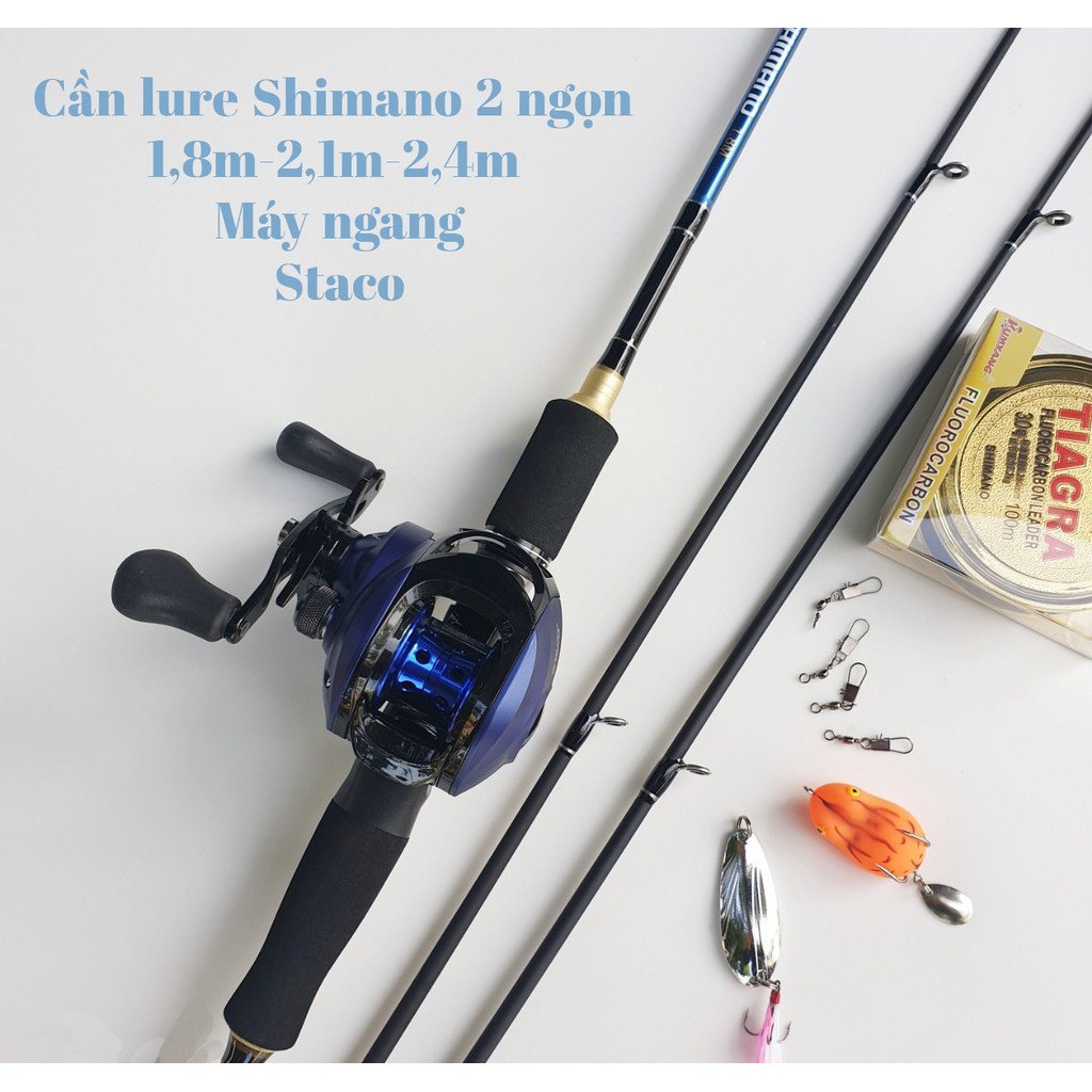 Bộ Cần Câu Lure Shimano 2 ngọn 1m8 - 2m1 - 2m4, Máy Ngang STACO kèm phụ kiện