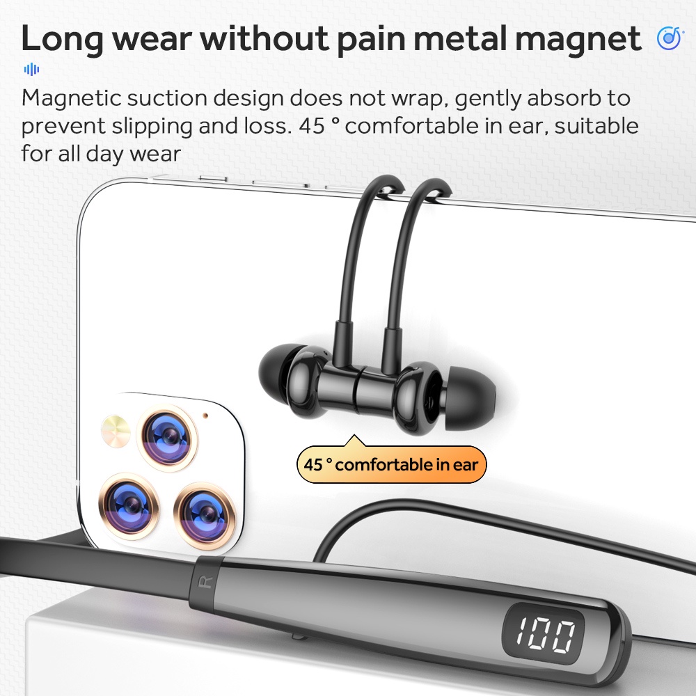 Tai Nghe Bluetooth Không Dây 100 Giờ Có Mic Và Nam Châm Kiểu Dáng Thể Thao Cho Điện Thoại IOS Android