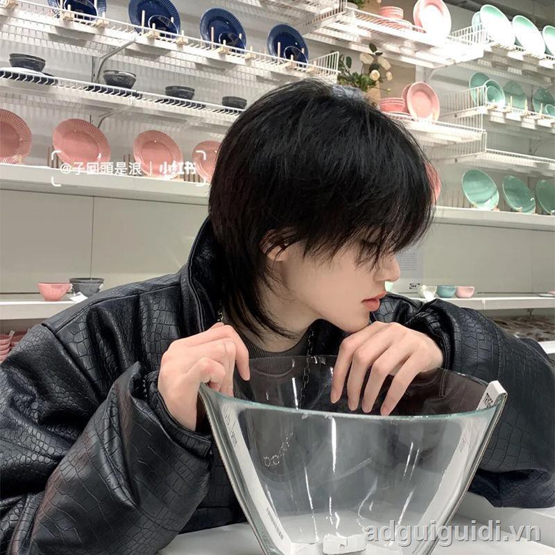 ✉⊕wolf tail wig male short hair mullet head Korean version handsome and lifelike super A student unisex COS men’s wig set