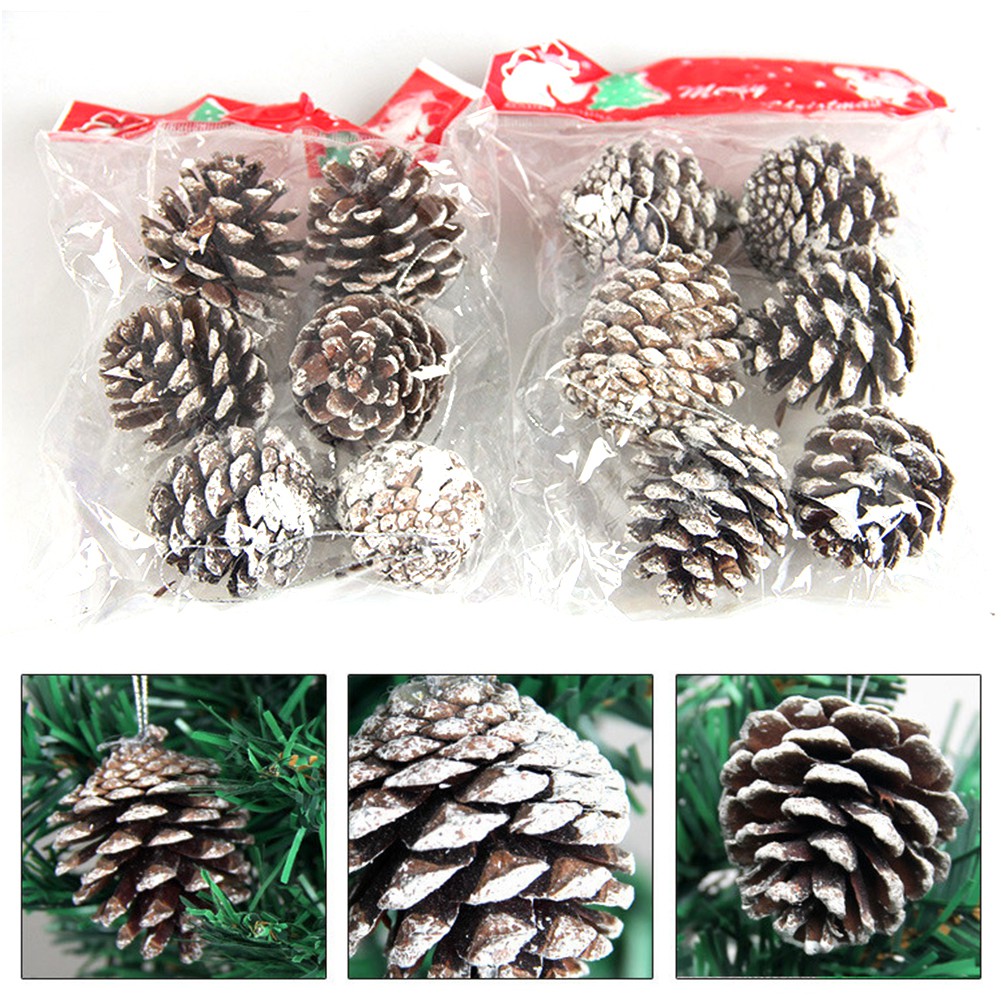 Christmas Tree Decoration Pine Cone Pendant Natural Pine Cone Dyed White Small Pine Cone Ornaments 6PCS