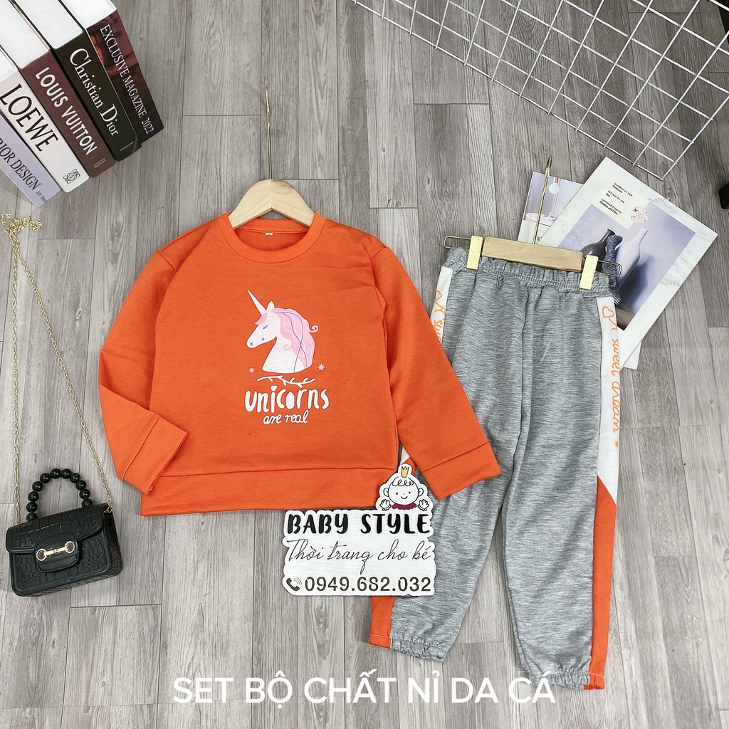 Bộ quần áo nỉ thu đông &quot;WEEKUNI&quot; 14-45kg cho bé gái 4-15 tuổi. Thiết kế đẹp, vải dày dặn. G43