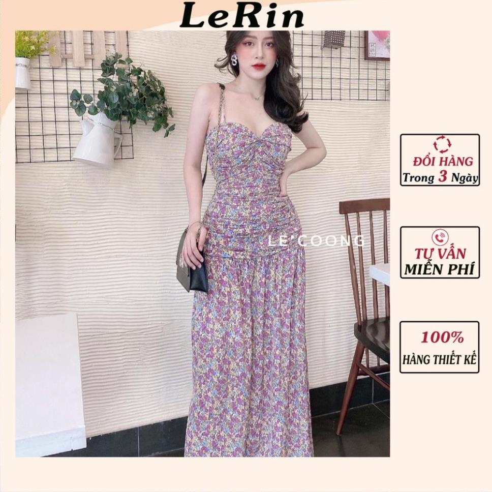 VIP Váy Hoa Nhí Đầm Nữ Đẹp Hai Dây Ôm Body Tôn Dáng Thiết Kế Váy Maxi Đi Biển Màu Tím_LeRin V68