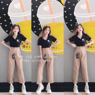Polo daisy áo croptop polo nút thêu hoa cúc