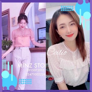 Oder áo sơ mi ren hạt 2 lớp phối bèo