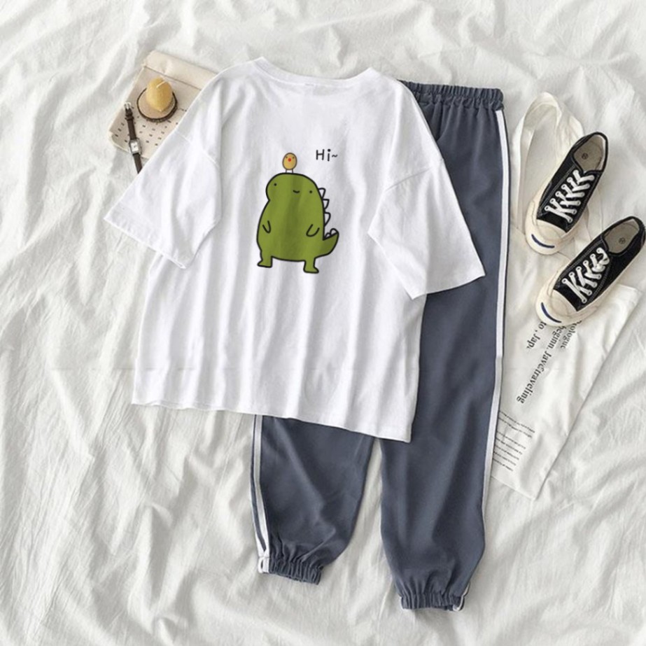 Set Jogger Line Phối Thun Unisex Khủng Long Xanh - 23April Fashion | BigBuy360 - bigbuy360.vn