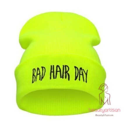 Mũ len trùm đầu thêu chữ BAD HAIR DAY phong cách năng động, thể thao