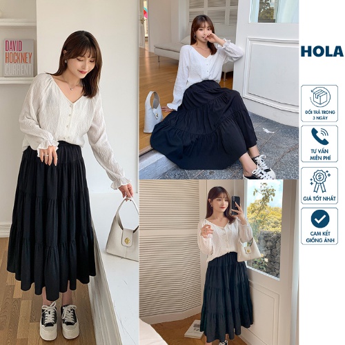 Chân váy nữ 🌸 Váy babydoll xếp tầng với thiết kế dáng dài maxi màu đen phong cách công chúa HOLASTORE99