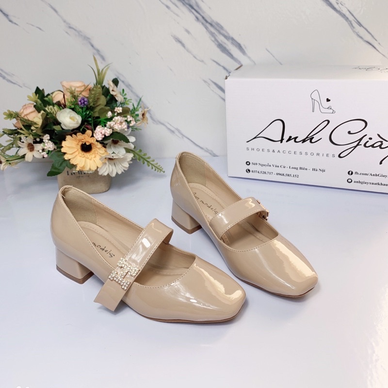 CG16 - Giày mũi vuông da lộn , da bóng quai ngang chữ đá gót vuông 3p hàng VN da mềm phù hợp đi chơi đi làm , du lịch