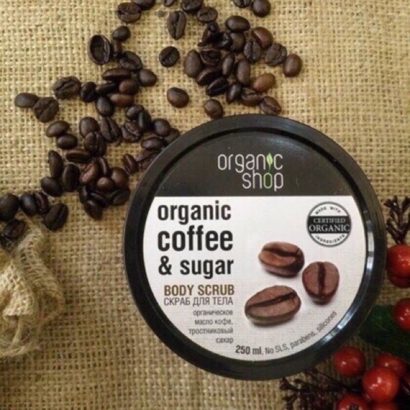 Muối Tẩy Tế Bào Chết Toàn Thân Organic Shop dạng muối hạt Organic Coffee & Sugar Body Scrub