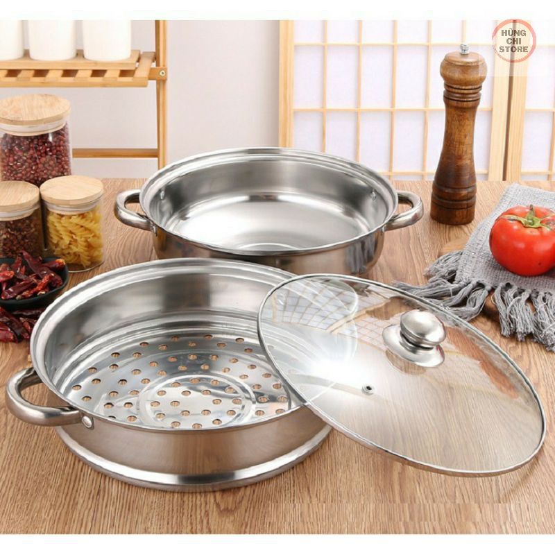 NỒI HẤP CÁCH THỦY 2 TẦNG ĐA NĂNG - NỒI INOX NẤU LẨU KIÊM HẤP THỨC ĂN SIÊU TỐC- BỘ NỒI KÈM XỬNG HẤP LUỘC ĐỒ ĂN THÔNG MINH
