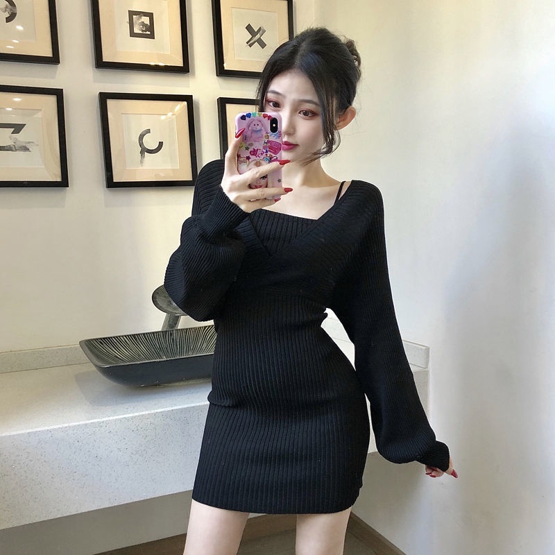 Váy body len cánh dơi phong cách tối giản sexy
