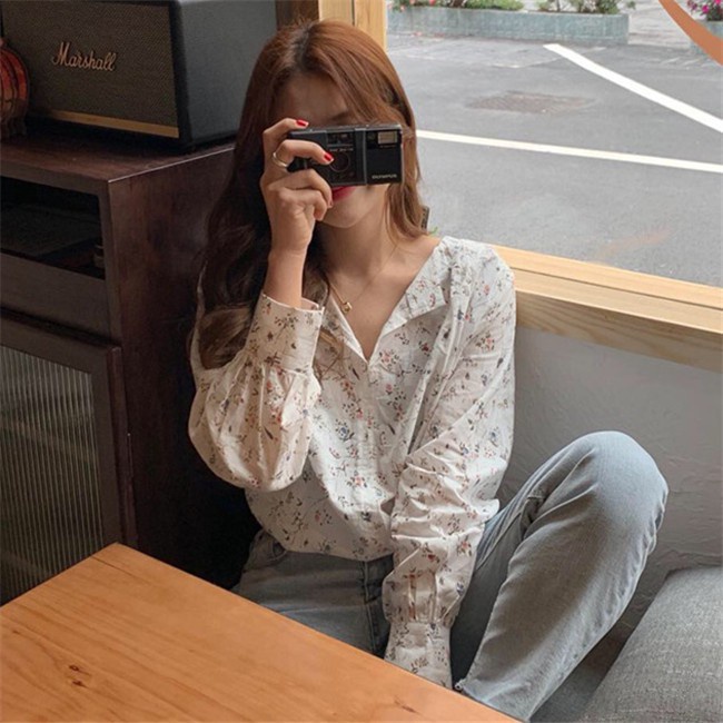 Áo Sơ Mi Voan Hoa Tay Dài Thời Trang Dành Cho Nữ