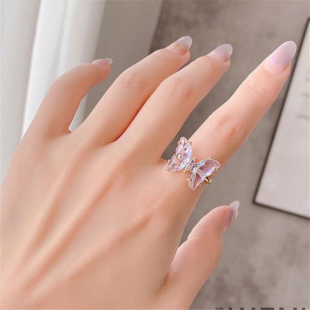 Nhẫn Acrylic Trong Suốt Nhiều Màu Hình Bướm Lấp Lánh Đơn Giản Thời Trang Cho Nữ
