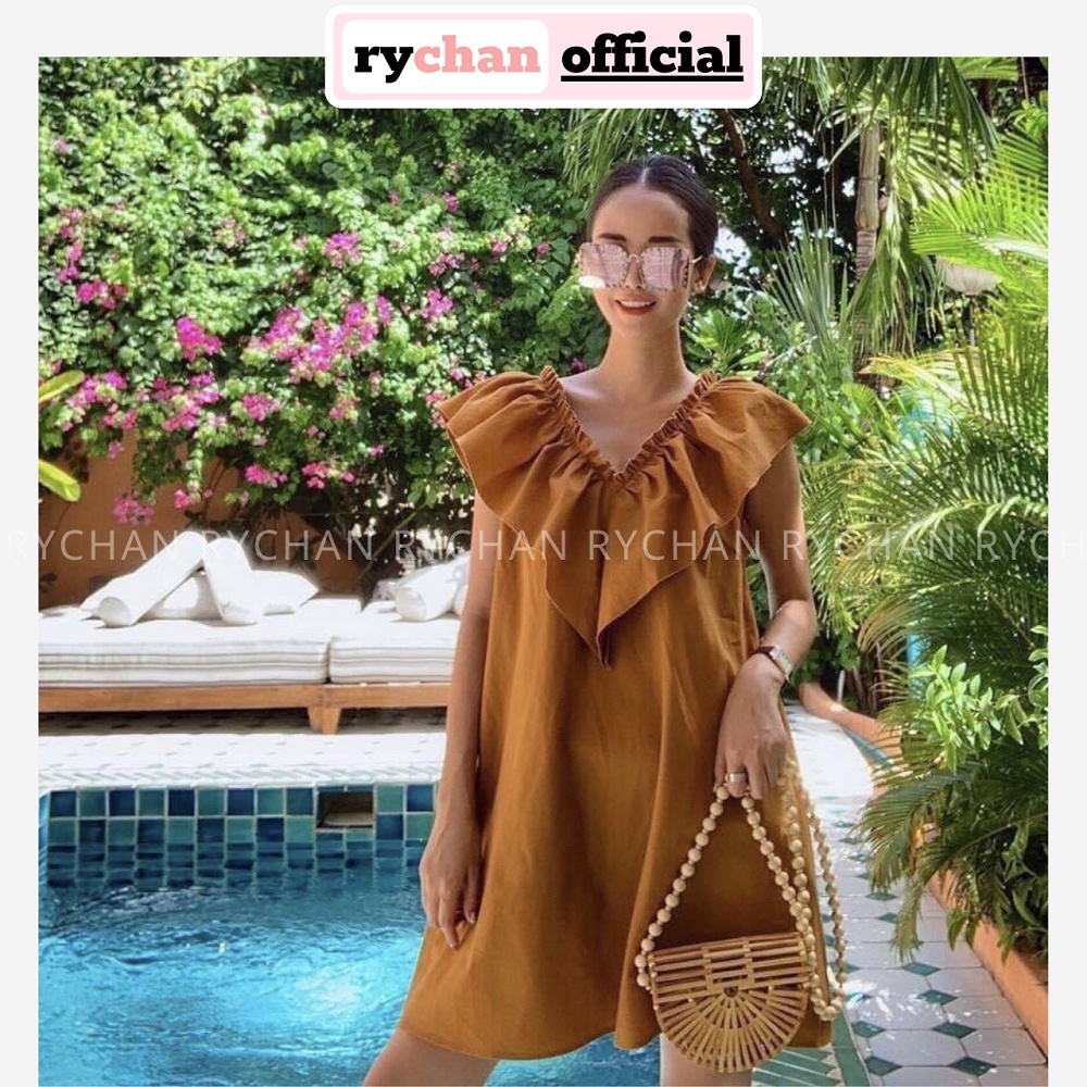 Đầm Suông Đi Biển Phối Bèo 2 Màu Trắng Nude Mang Được 2 Kiểu - DS0076