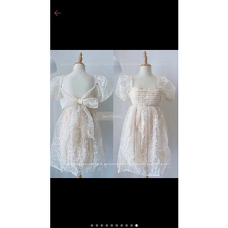 [Hàng hot]Đầm tiểu thư babydoll cổ vuông tay phồng cột nơ sau lưng siêu dễ thương-hình thật.