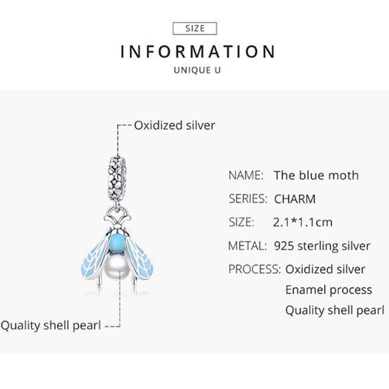 Hạt charm Bamoer SCC1479 làm từ bạc 925 hình con chuồn chuồn đính ngọc trai làm vòng tay DIY thời trang