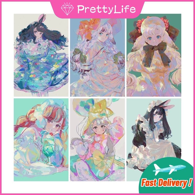 Bộ Tranh Đính Đá 5D Tự Làm 30x40cm/40x50cm Hình Cô Gái Hoạt Hình Trang Trí Nhà Cửa