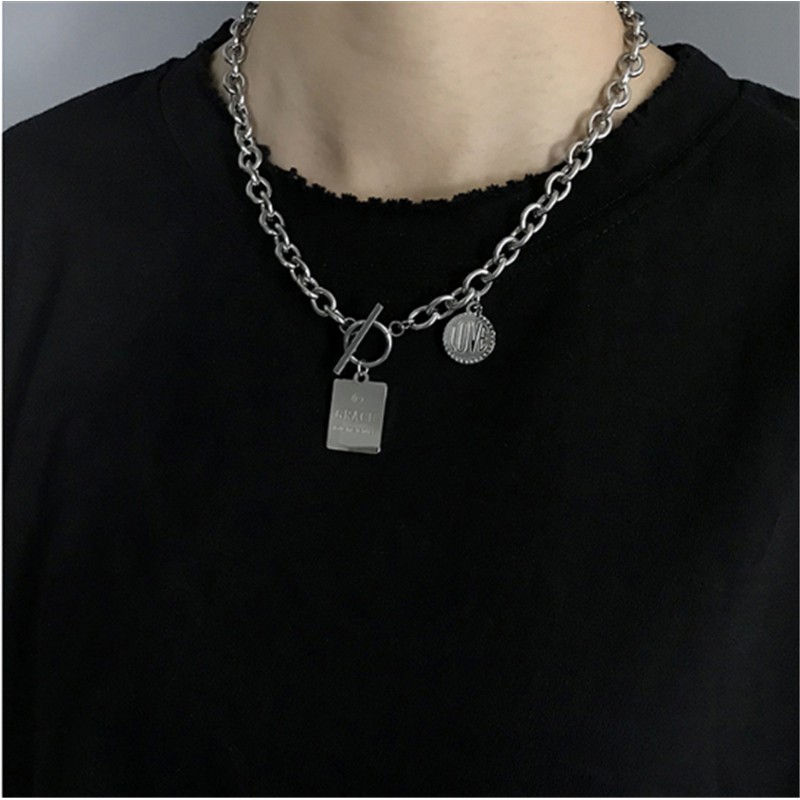 [Giao Hàng Miễn Phí] Dây Chuyền Mặt Vuông/Tròn Thời Trang Phong Cách Hip Hop Cá Tính 2214